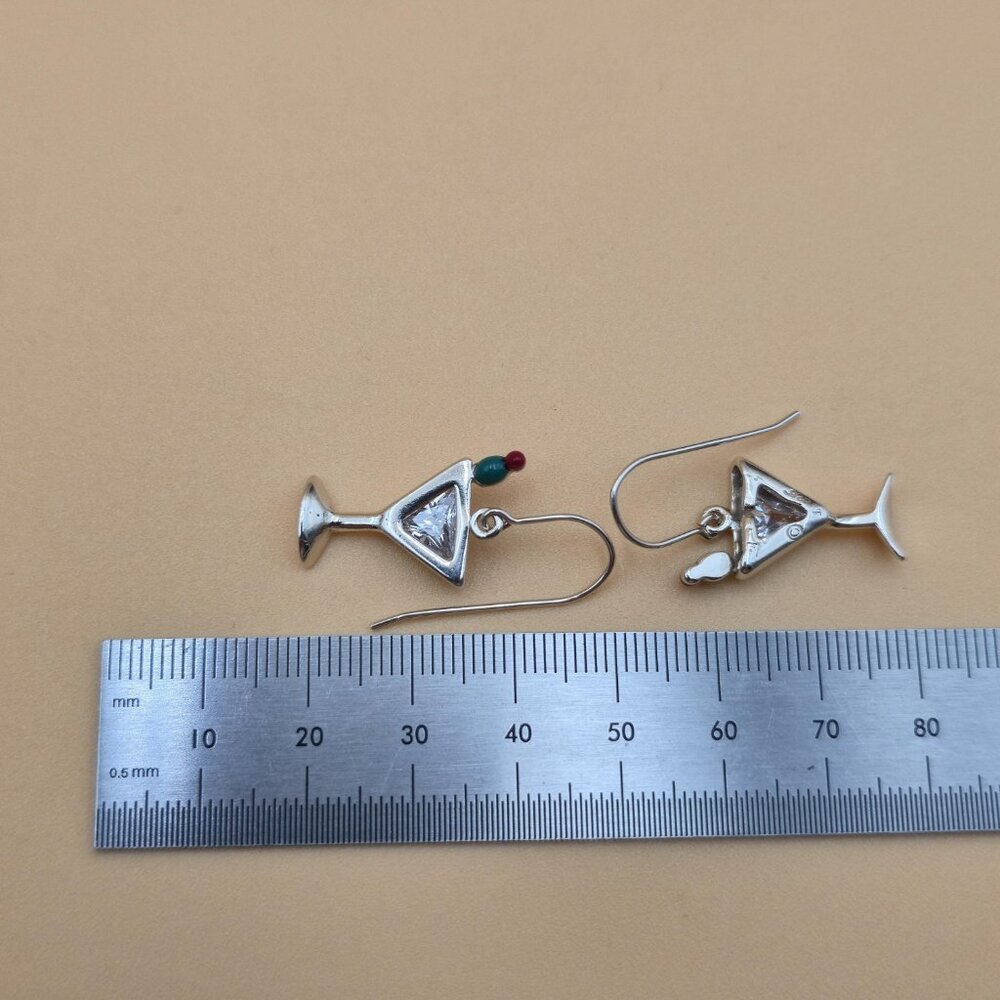 Sterling Silver Cubic Zirconia Cocktail Glass Dangle Earrings A5679 - Picture 5 of 6